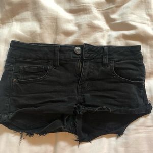 Super low waist black denim shorts